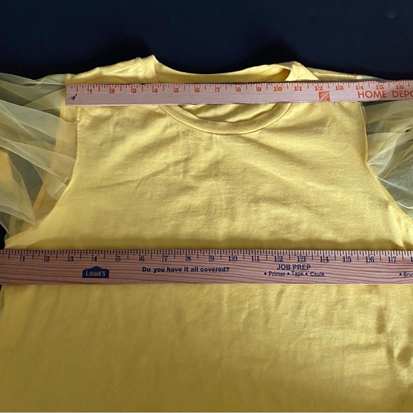 SHEIN Sheer Puff Sleeve Elegant Summer T Shirts Yellow Top, size M - Picture 7 of 14
